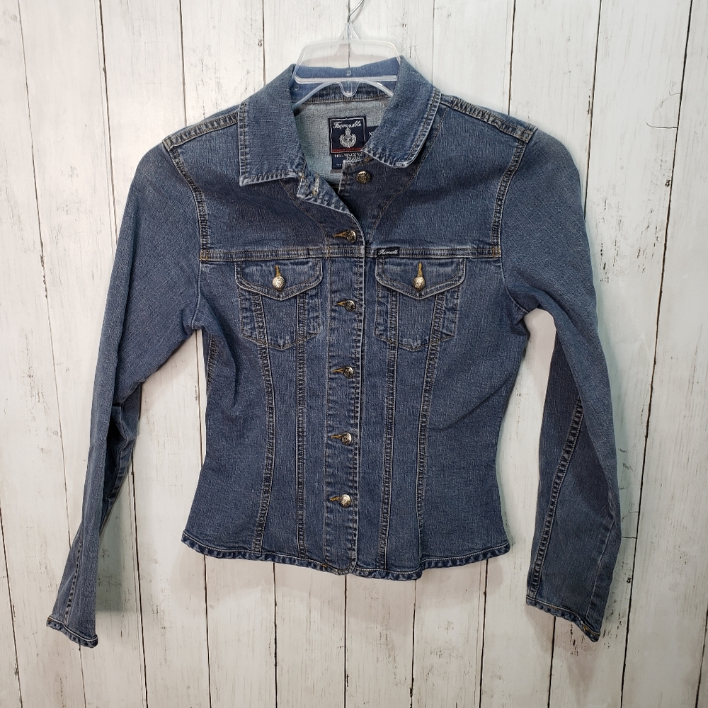 Vintage Faconnable Women's Button Up Denim Stretch Light Jacket Shirt Pockets XS - Picture 1 of 7